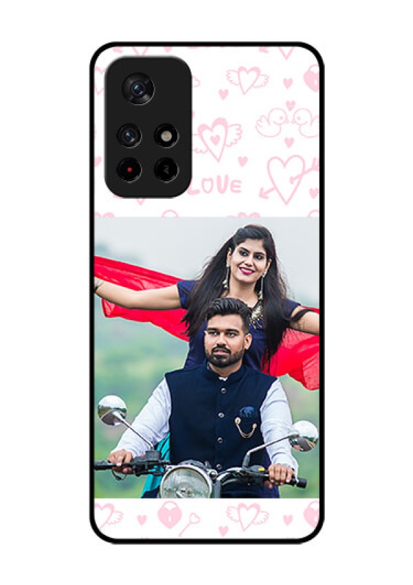 Poco M4 Pro 5G Custom Glass Mobile Case - Pink Flying Heart Design