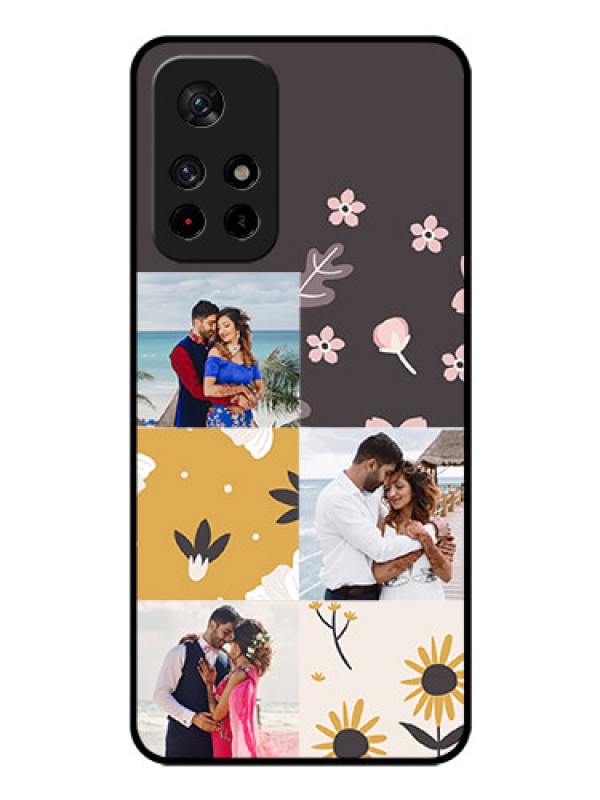 Custom Poco M4 Pro 5G Photo Printing on Glass Case - 3 Images with Floral Design
