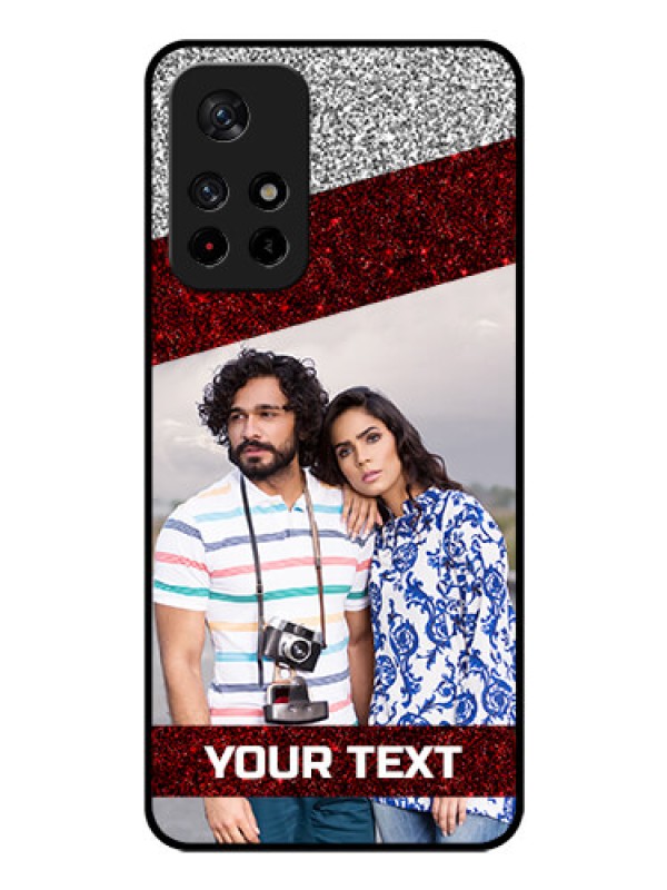Custom Poco M4 Pro 5G Personalized Glass Phone Case - Image Holder with Glitter Strip Design