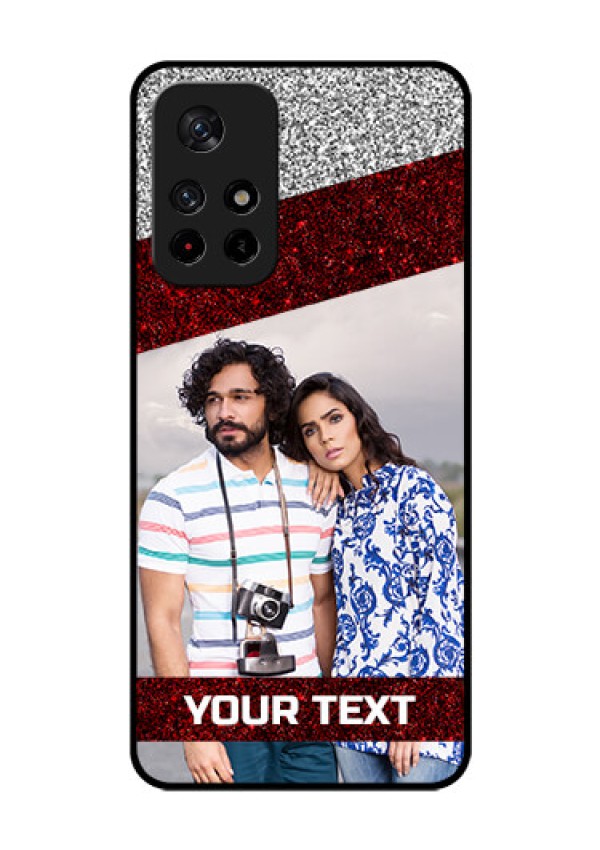 Poco M4 Pro 5G Personalized Glass Phone Case - Image Holder with Glitter Strip Design