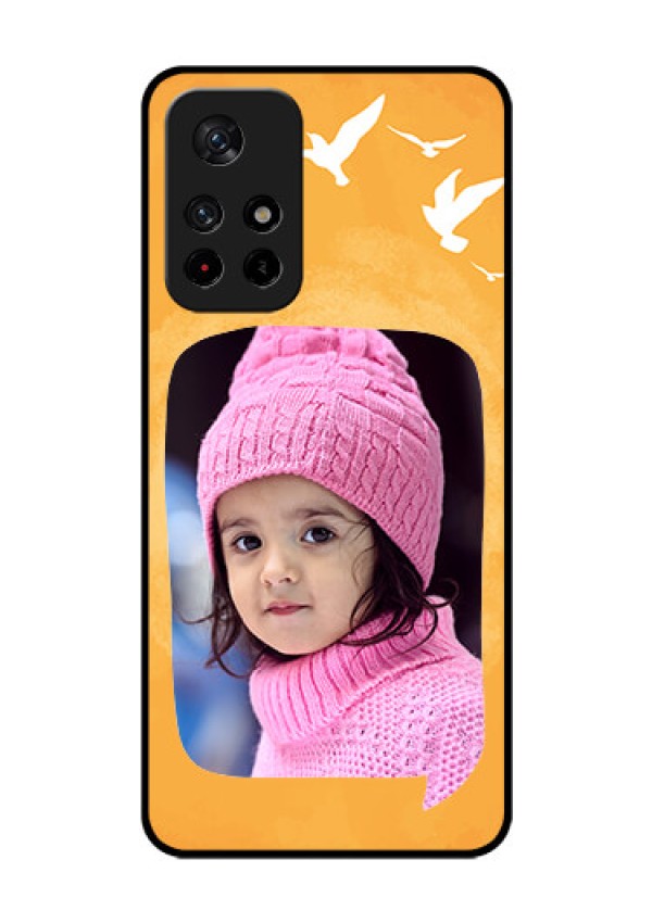 Poco M4 Pro 5G Personalized Glass Phone Case - Water Color Design with Bird Icons