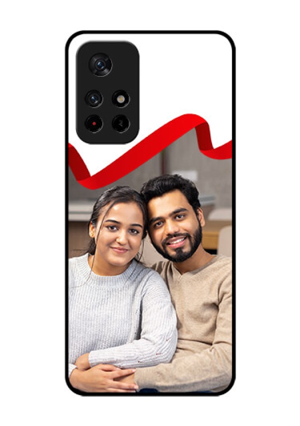 Poco M4 Pro 5G Photo Printing on Glass Case - Red Ribbon Frame Design