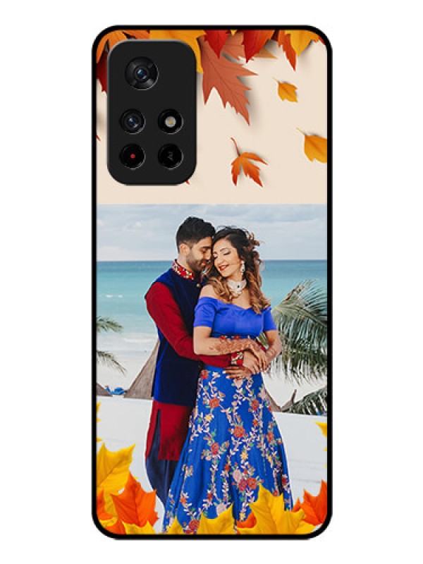 Custom Poco M4 Pro 5G Photo Printing on Glass Case - Autumn Maple Leaves Design