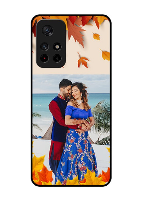 Poco M4 Pro 5G Photo Printing on Glass Case - Autumn Maple Leaves Design