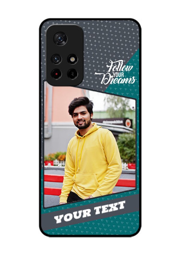 Poco M4 Pro 5G Personalized Glass Phone Case - Background Pattern Design with Quote