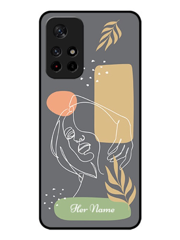 Custom Poco M4 Pro 5G Custom Glass Phone Case - Gazing Woman line art Design