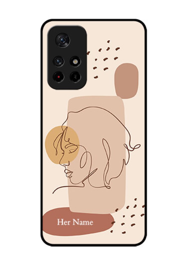 Poco M4 Pro 5G Photo Printing on Glass Case - Calm Woman line art Design