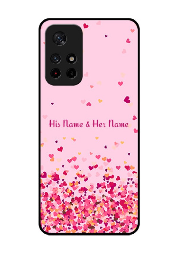 Poco M4 Pro 5G Photo Printing on Glass Case - Floating Hearts Design