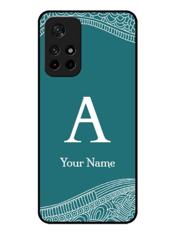 Custom Poco M4 Pro 5G Personalized Glass Phone Case - line art pattern with custom name Design