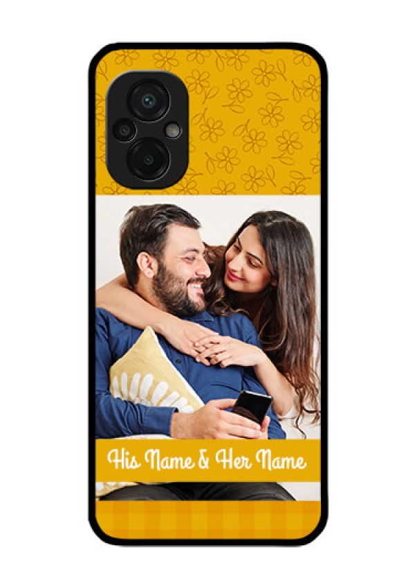 Poco M5 Custom Glass Mobile Case - Yellow Floral Design