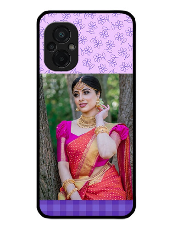 Custom Poco M5 Custom Glass Phone Case - Purple Floral Design