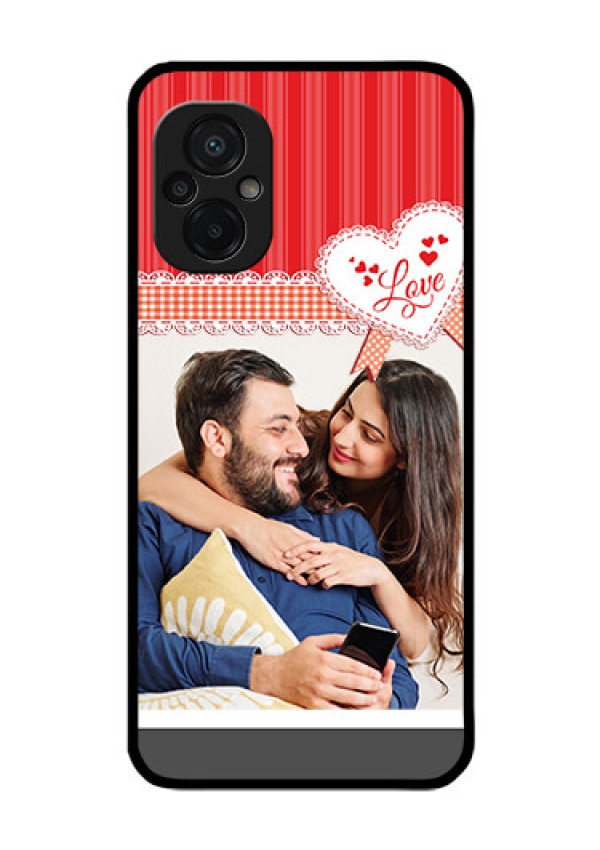 Poco M5 Custom Glass Mobile Case - Red Love Pattern Design