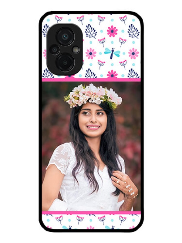 Custom Poco M5 Photo Printing on Glass Case - Colorful Flower Design