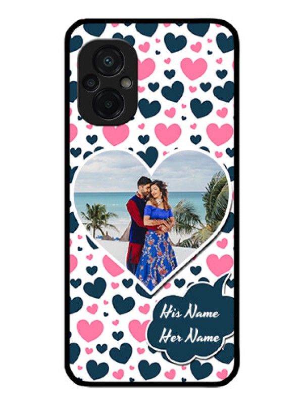 Custom Poco M5 Custom Glass Phone Case - Pink & Blue Heart Design