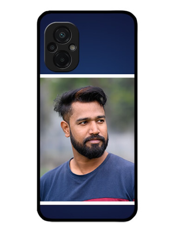 Custom Poco M5 Personalized Glass Phone Case - Simple Royal Blue Design