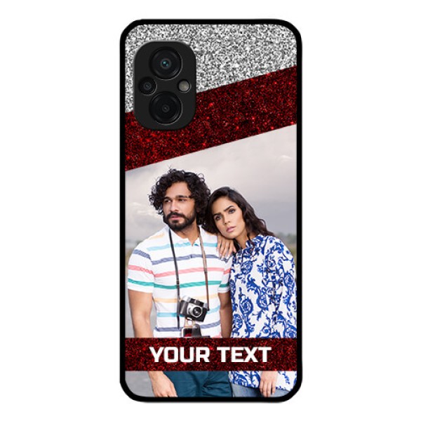 Poco M5 Personalized Glass Phone Case - Image Holder with Glitter Strip Design Poco M5 Personalized Glass Phone Case - Image Holder with Glitter Strip Design