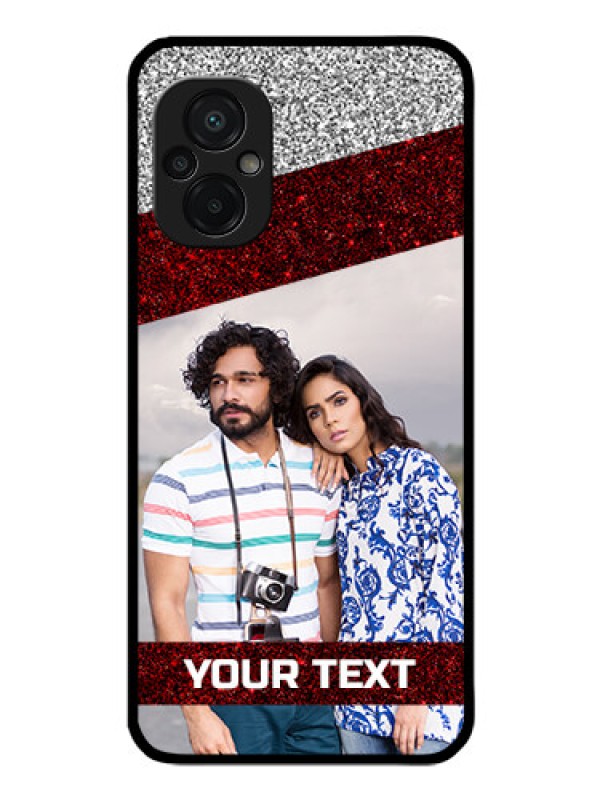 Custom Poco M5 Personalized Glass Phone Case - Image Holder with Glitter Strip Design