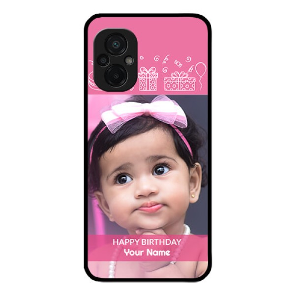 Poco M5 Photo Printing on Glass Case - with Birthday Line Art Design Poco M5 Photo Printing on Glass Case - with Birthday Line Art Design