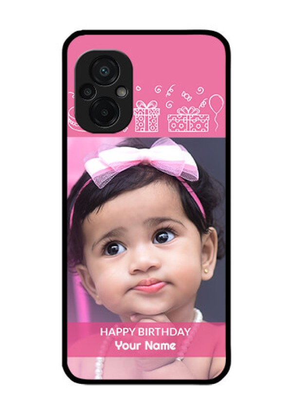 Poco M5 Photo Printing on Glass Case - with Birthday Line Art Design