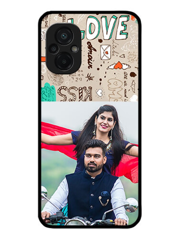 Custom Poco M5 Custom Glass Phone Case - Love Doodle Pattern