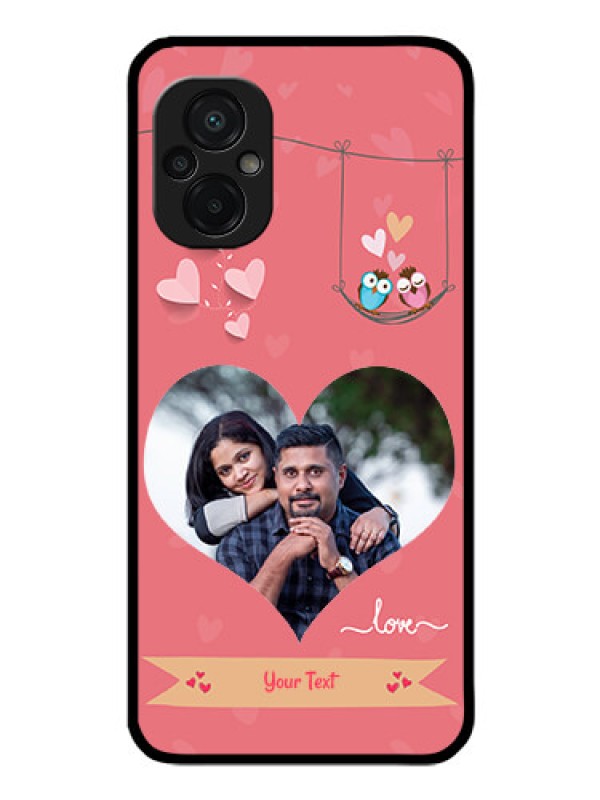 Custom Poco M5 Personalized Glass Phone Case - Peach Color Love Design