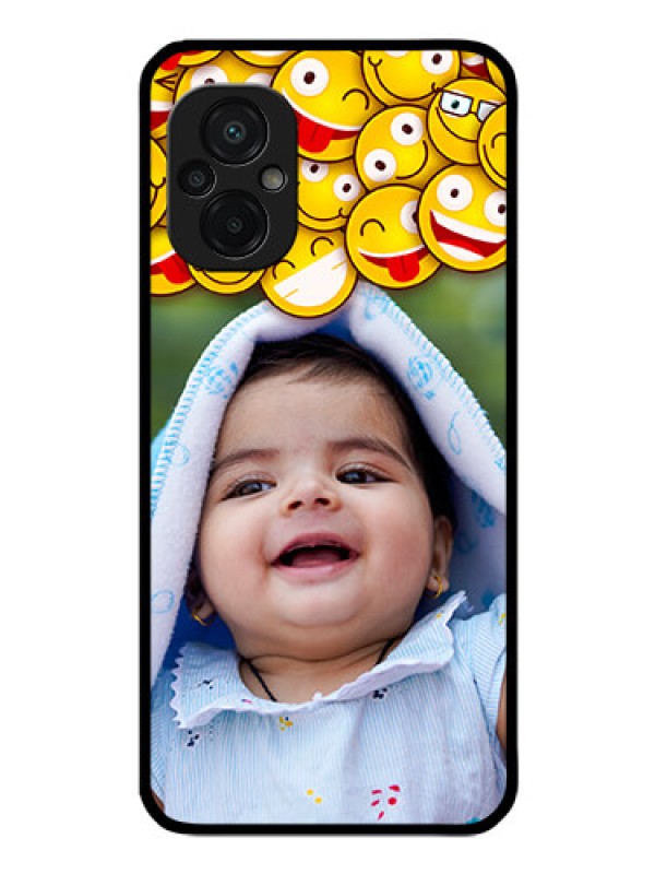 Custom Poco M5 Custom Glass Mobile Case - with Smiley Emoji Design