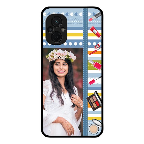 Poco M5 Personalized Glass Phone Case - Makeup Icons Design