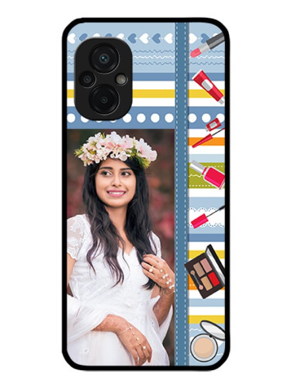 Custom Poco M5 Personalized Glass Phone Case - Makeup Icons Design