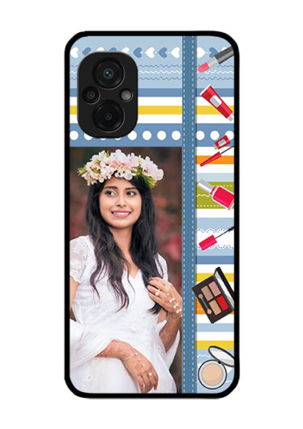 Poco M5 Personalized Glass Phone Case - Makeup Icons Design