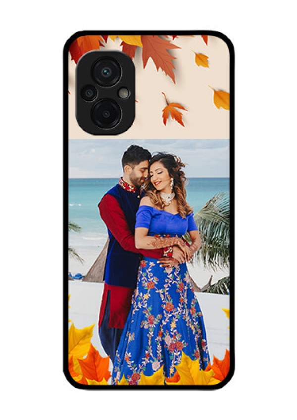 Poco M5 Photo Printing on Glass Case - Autumn Maple Leaves Design
