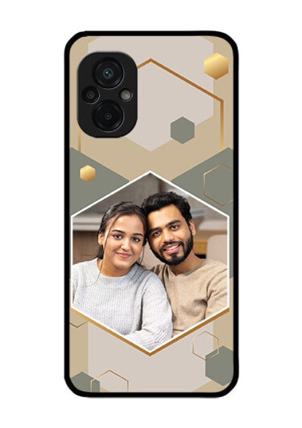 Poco M5 Photo Printing on Glass Case - Stylish Hexagon Pattern Design