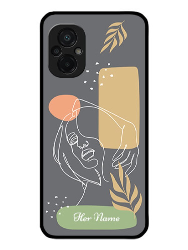 Custom Poco M5 Custom Glass Phone Case - Gazing Woman line art Design