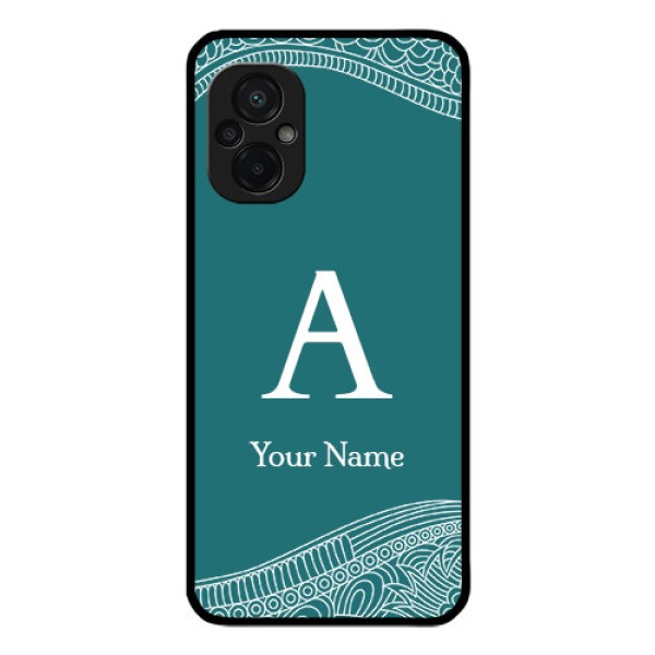 Poco M5 Personalized Glass Phone Case - line art pattern with custom name Design