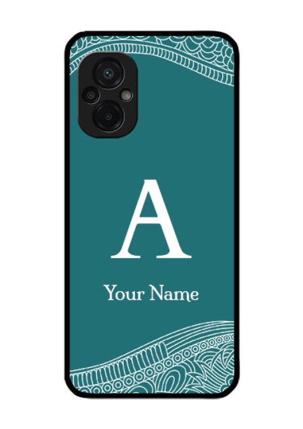 Poco M5 Personalized Glass Phone Case - line art pattern with custom name Design