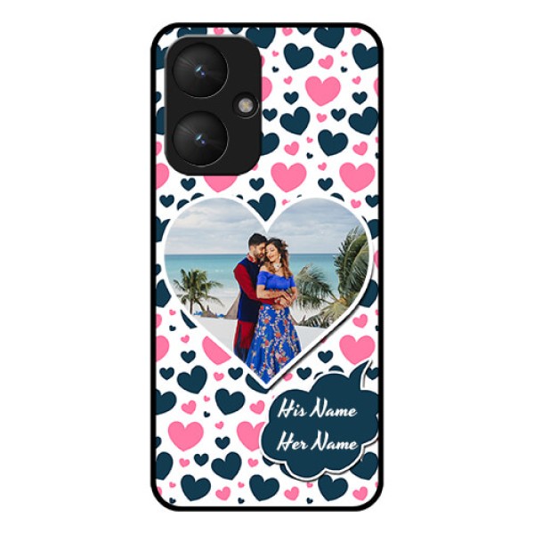 Poco M6 5G Custom Glass Phone Case - Pink & Blue Heart Design