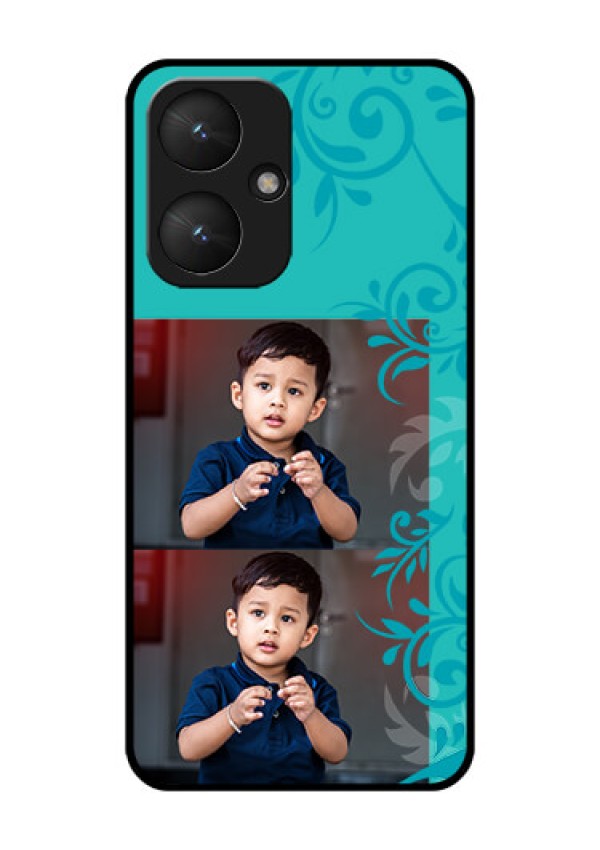 Poco M6 5G Custom Glass Phone Case - With Photo And Green Floral Design