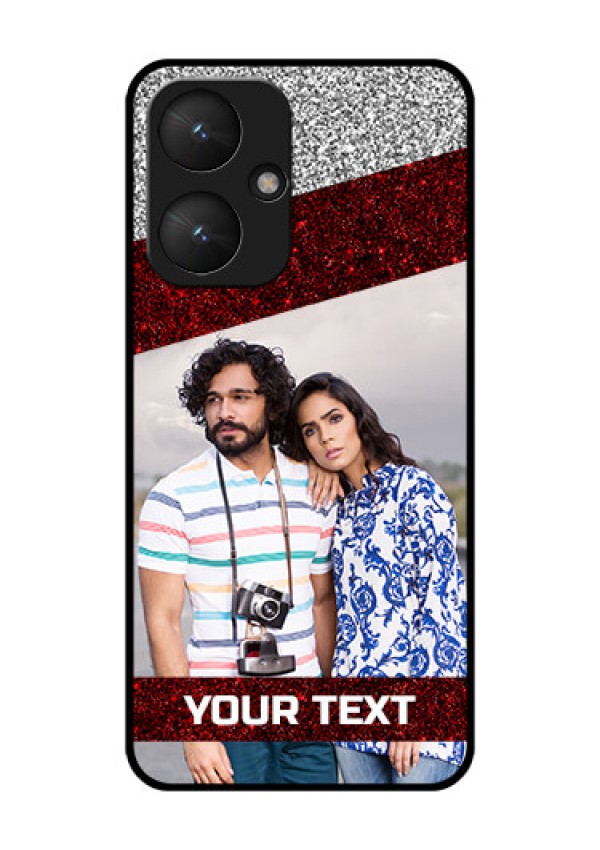 Poco M6 5G Custom Glass Phone Case - Image Holder With Glitter Strip Design