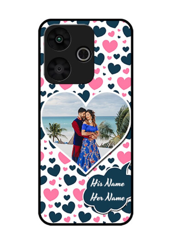 Poco M6 Plus 5G Custom Glass Phone Case - Pink and Blue Heart Design