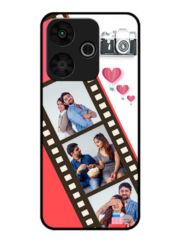 Custom Poco M6 Plus 5G Custom Glass Phone Case - 3 Image Holder With Film Reel