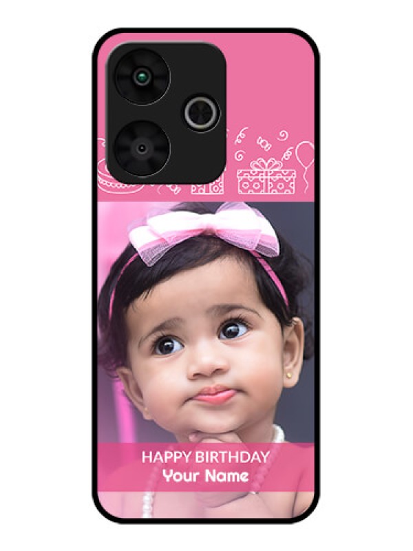 Custom Poco M6 Plus 5G Custom Glass Phone Case - With Birthday Line Art Design