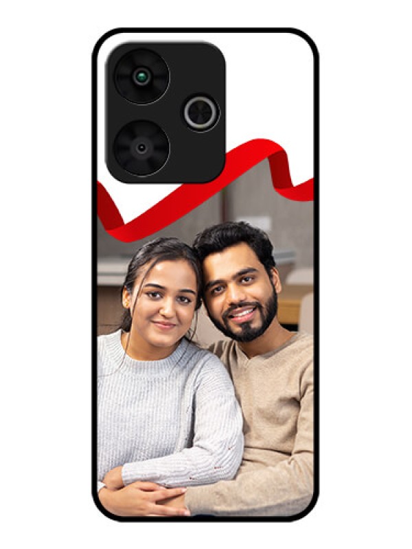 Custom Poco M6 Plus 5G Custom Glass Phone Case - Red Ribbon Frame Design