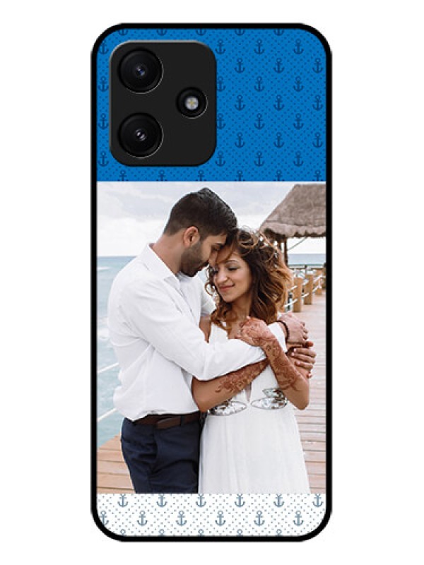 Custom Poco M6 Pro 5G Photo Printing on Glass Case - Blue Anchors Design