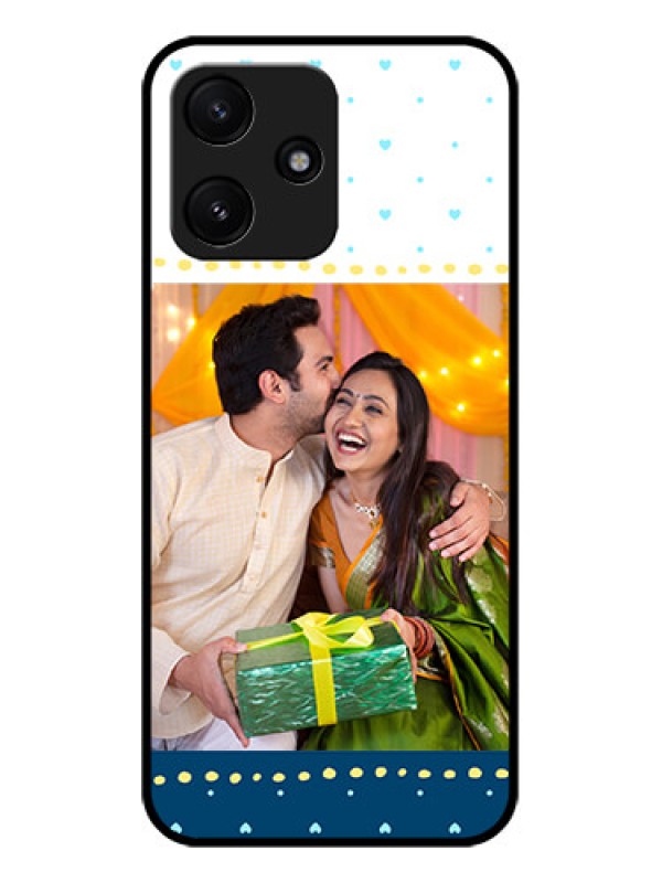 Custom Poco M6 Pro 5G Personalized Glass Phone Case - White and Blue Abstract Design