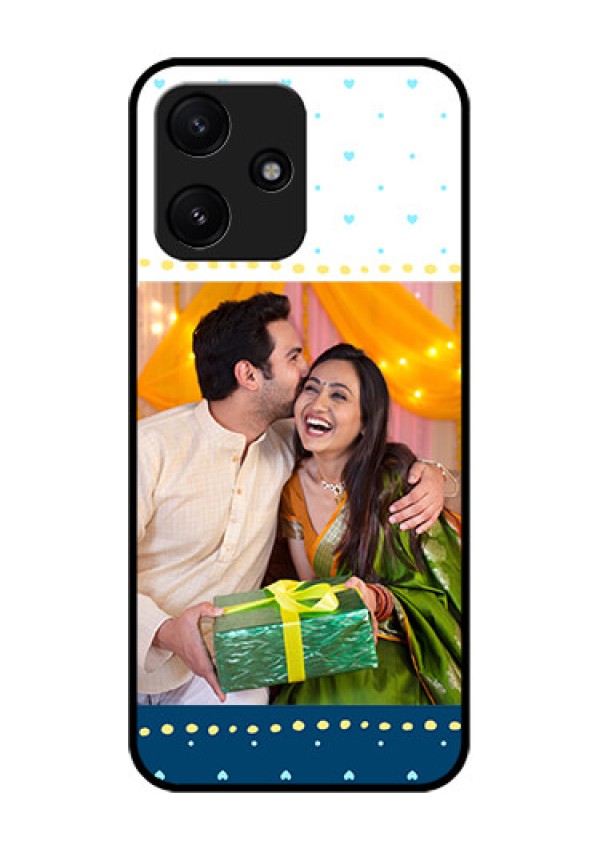 Poco M6 Pro 5G Personalized Glass Phone Case - White and Blue Abstract Design