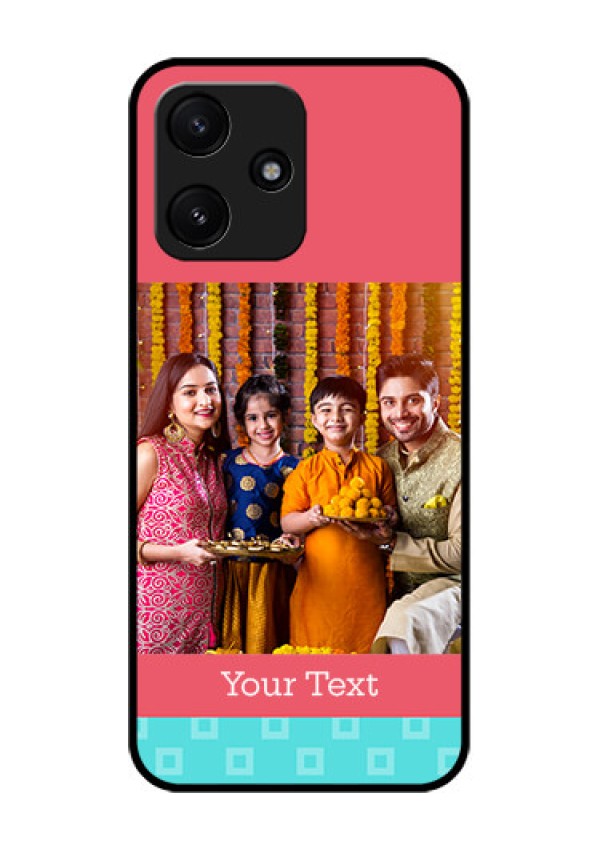 Poco M6 Pro 5G Personalized Glass Phone Case - Peach & Blue Color Design