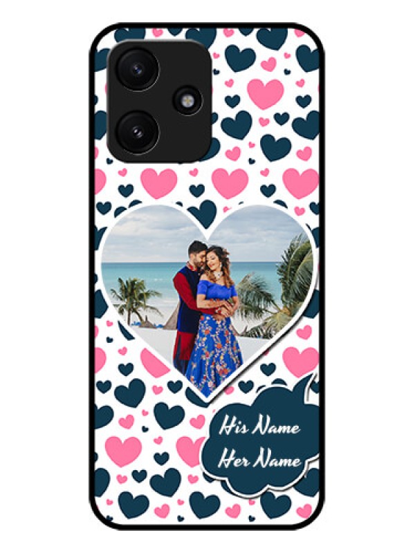 Custom Poco M6 Pro 5G Custom Glass Phone Case - Pink & Blue Heart Design