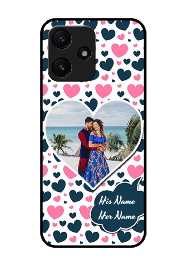 Poco M6 Pro 5G Custom Glass Phone Case - Pink & Blue Heart Design