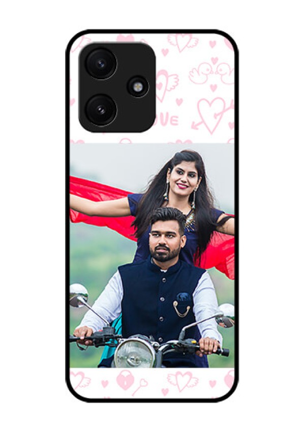 Poco M6 Pro 5G Custom Glass Mobile Case - Pink Flying Heart Design