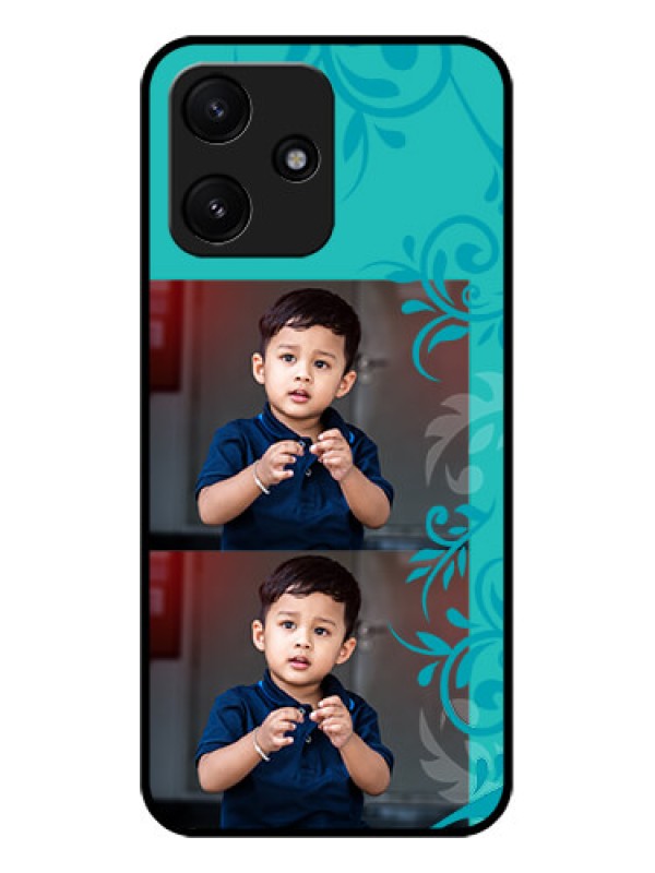 Custom Poco M6 Pro 5G Personalized Glass Phone Case - with Photo and Green Floral Design