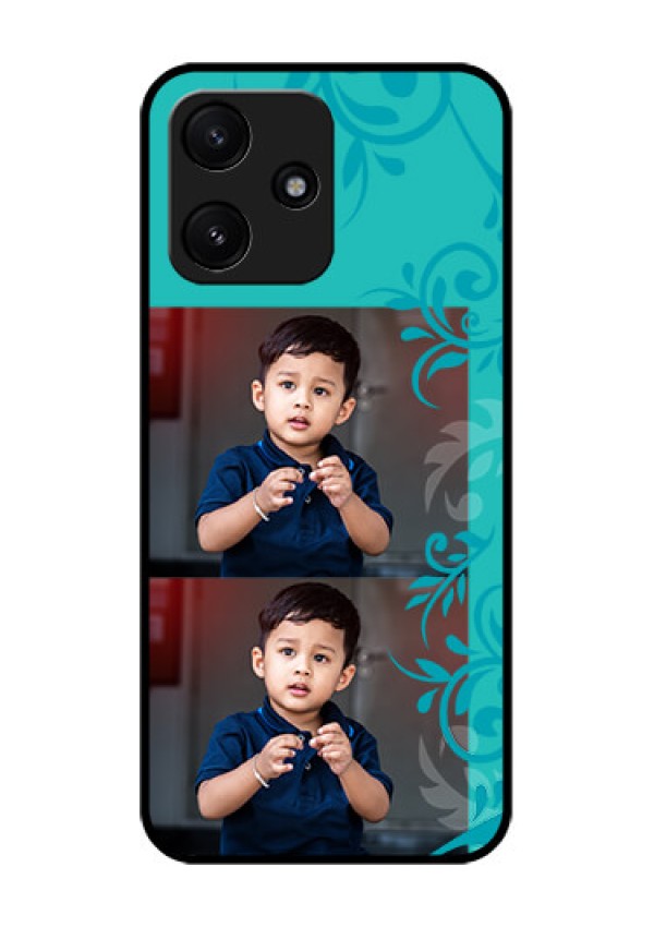 Poco M6 Pro 5G Personalized Glass Phone Case - with Photo and Green Floral Design